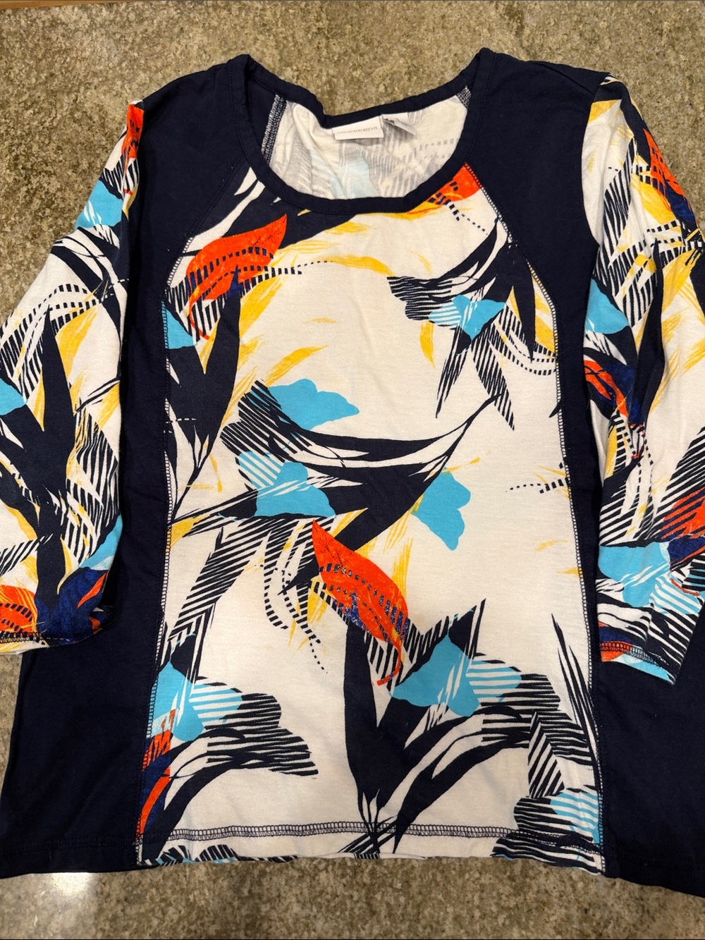Chico's Navy Multi-Color Floral Print Raglan Top